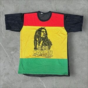 Bob Marley Shirt Men Large Black Reggae Mesh Jersey Rasta One Love One Heart VTG